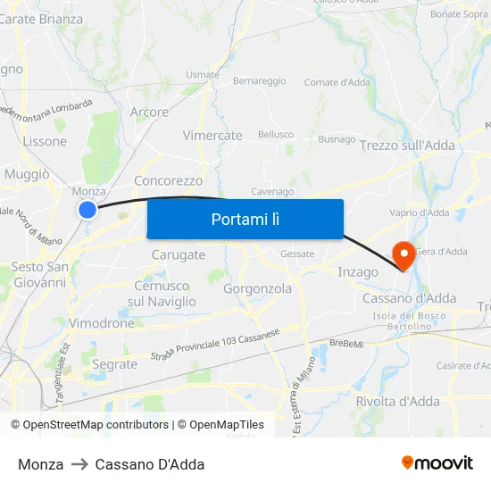 Monza to Cassano D'Adda map