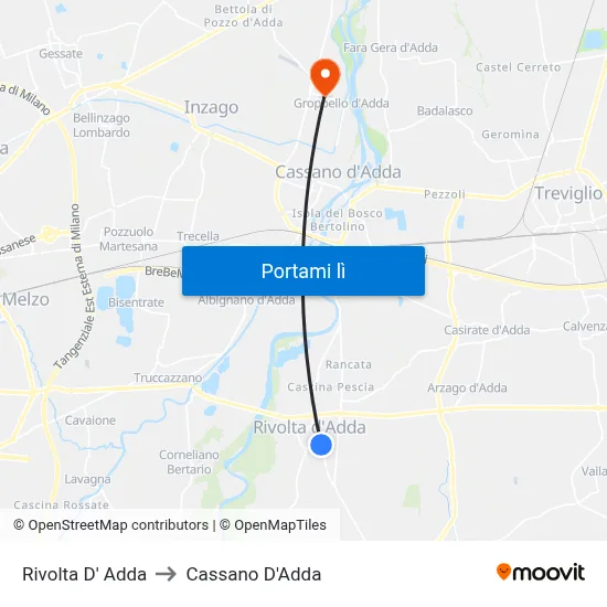 Rivolta D' Adda to Cassano D'Adda map