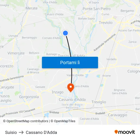 Suisio to Cassano D'Adda map