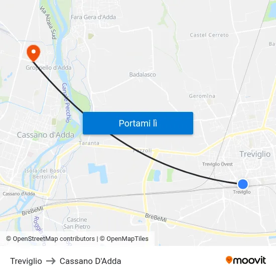 Treviglio to Cassano D'Adda map