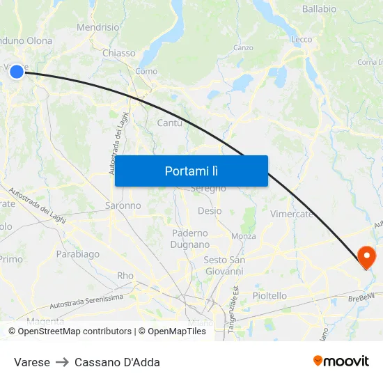 Varese to Cassano D'Adda map