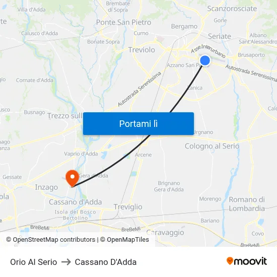 Orio Al Serio to Cassano D'Adda map