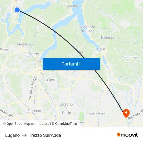 Lugano to Trezzo Sull'Adda map