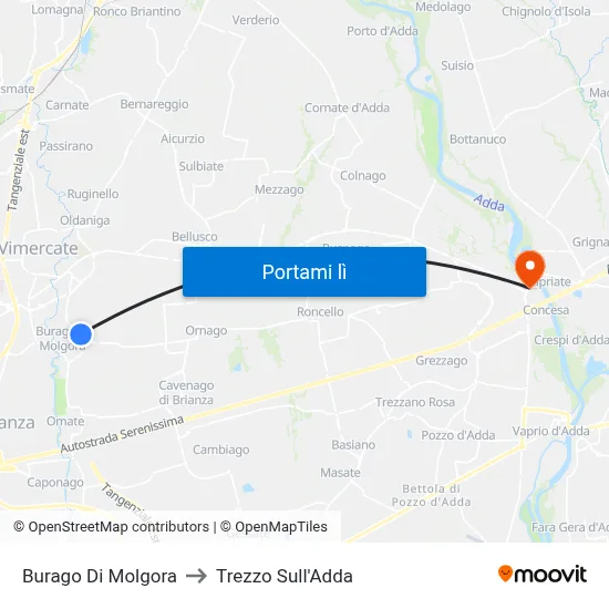 Burago Di Molgora to Trezzo Sull'Adda map