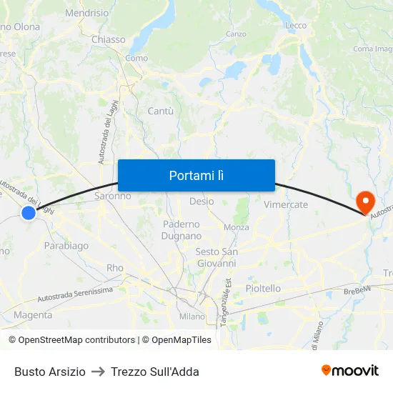 Busto Arsizio to Trezzo Sull'Adda map