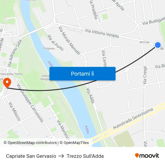 Capriate San Gervasio to Trezzo Sull'Adda map