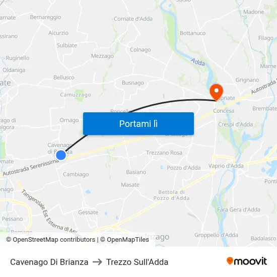 Cavenago Di Brianza to Trezzo Sull'Adda map
