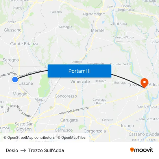 Desio to Trezzo Sull'Adda map
