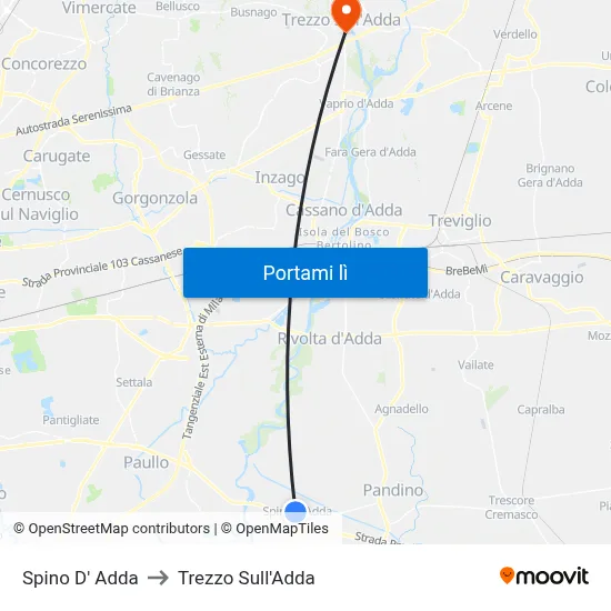 Spino D' Adda to Trezzo Sull'Adda map