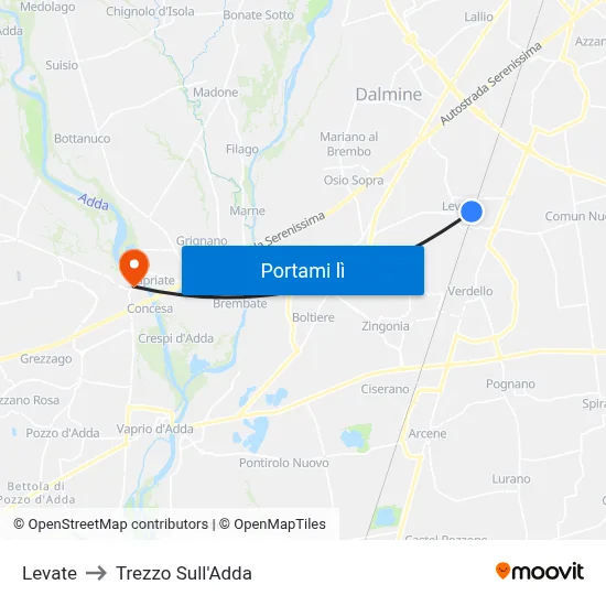Levate to Trezzo Sull'Adda map