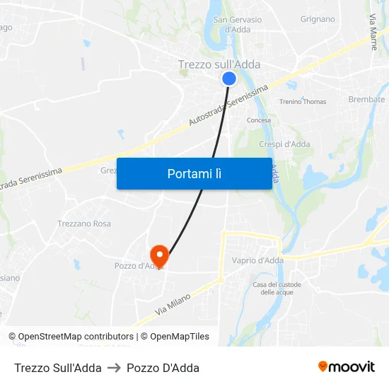 Trezzo Sull'Adda to Pozzo D'Adda map
