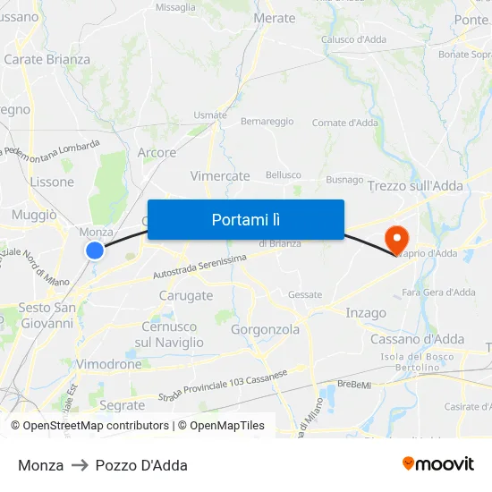 Monza to Pozzo D'Adda map