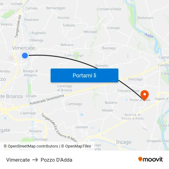 Vimercate to Pozzo D'Adda map