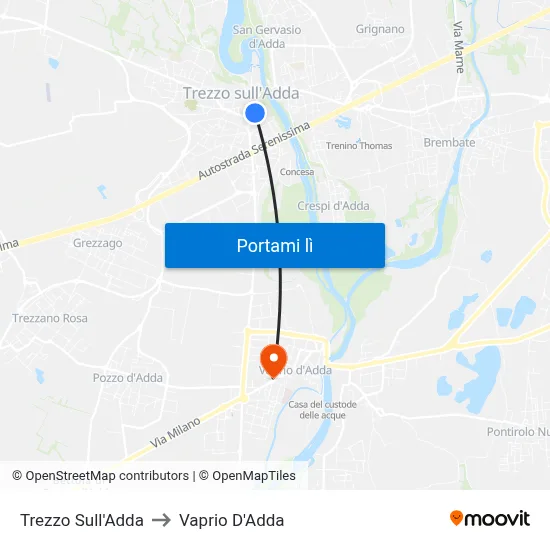 Trezzo Sull'Adda to Vaprio D'Adda map