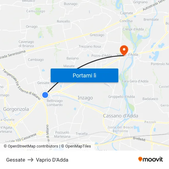 Gessate to Vaprio D'Adda map