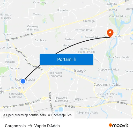 Gorgonzola to Vaprio D'Adda map