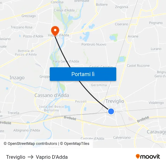 Treviglio to Vaprio D'Adda map
