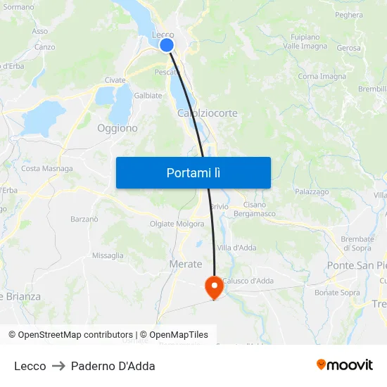 Lecco to Paderno D'Adda map