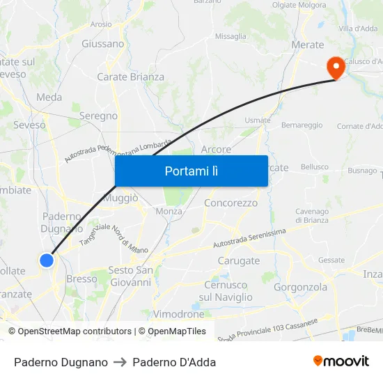 Paderno Dugnano to Paderno D'Adda map