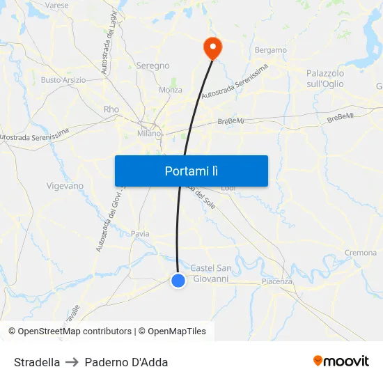 Stradella to Paderno D'Adda map