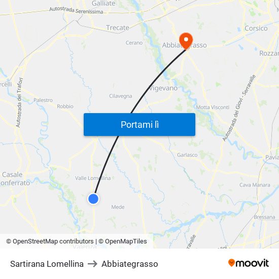 Sartirana Lomellina to Abbiategrasso map