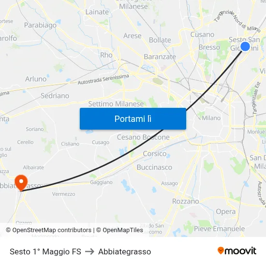 Sesto 1° Maggio FS to Abbiategrasso map