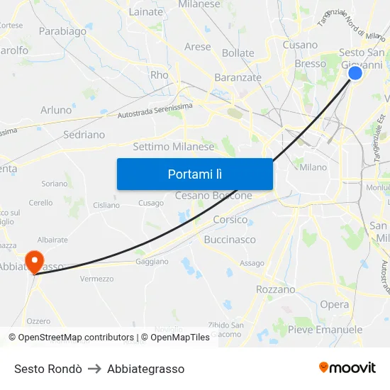 Sesto Rondò to Abbiategrasso map