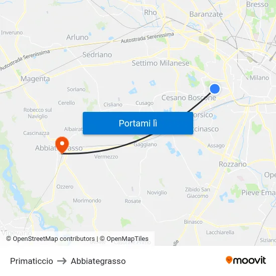 Primaticcio to Abbiategrasso map