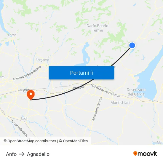 Anfo to Agnadello map