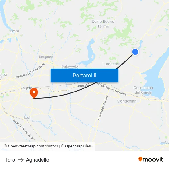 Idro to Agnadello map