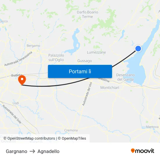 Gargnano to Agnadello map