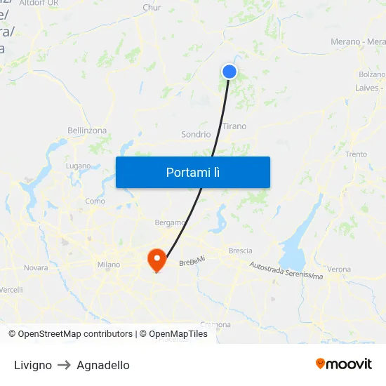 Livigno to Agnadello map