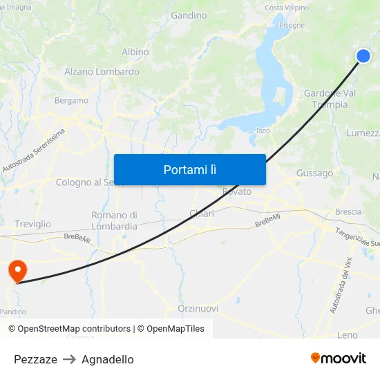 Pezzaze to Agnadello map