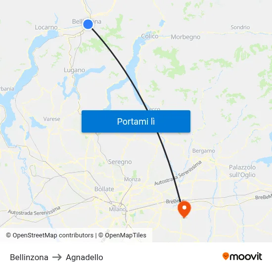 Bellinzona to Agnadello map