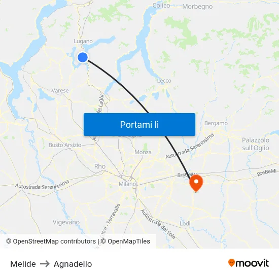 Melide to Agnadello map