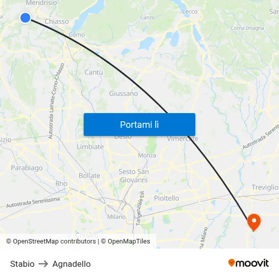 Stabio to Agnadello map