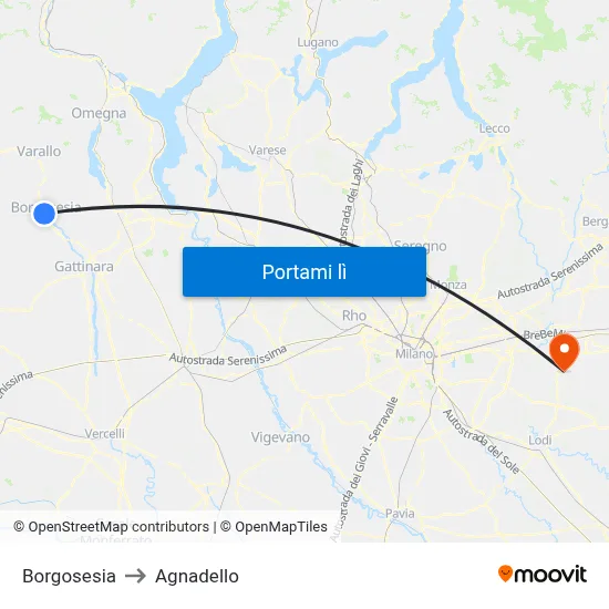 Borgosesia to Agnadello map