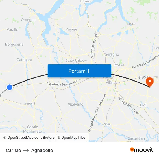 Carisio to Agnadello map
