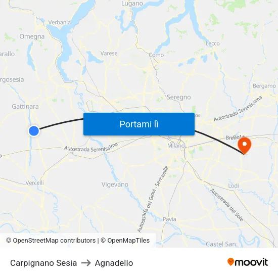 Carpignano Sesia to Agnadello map