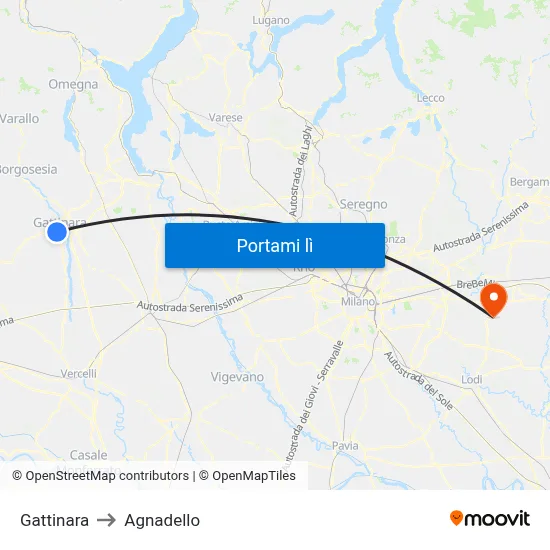 Gattinara to Agnadello map