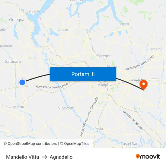 Mandello Vitta to Agnadello map