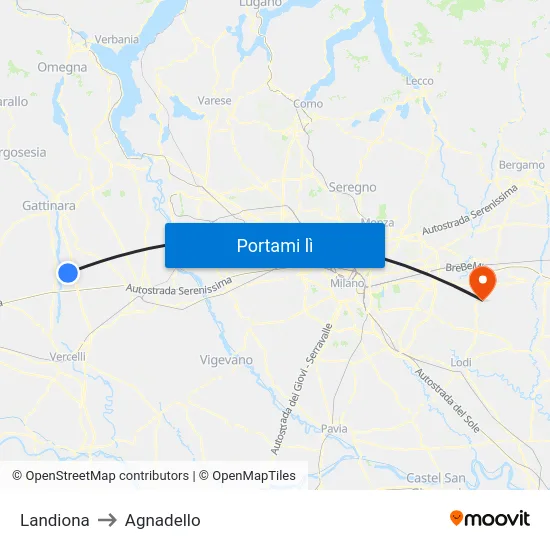 Landiona to Agnadello map