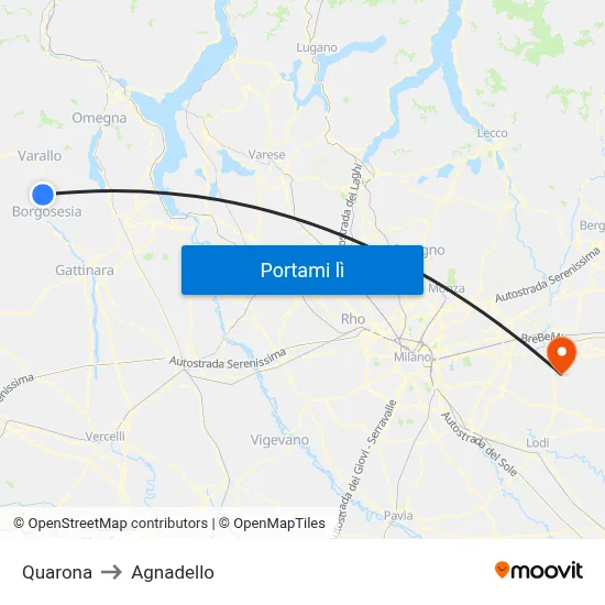 Quarona to Agnadello map