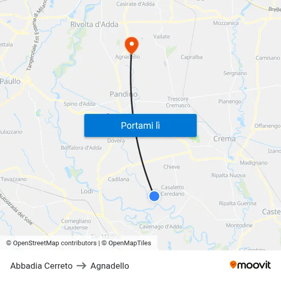 Abbadia Cerreto to Agnadello map