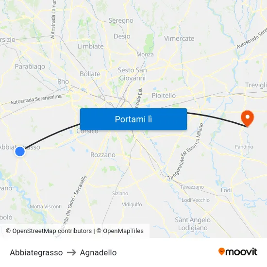Abbiategrasso to Agnadello map