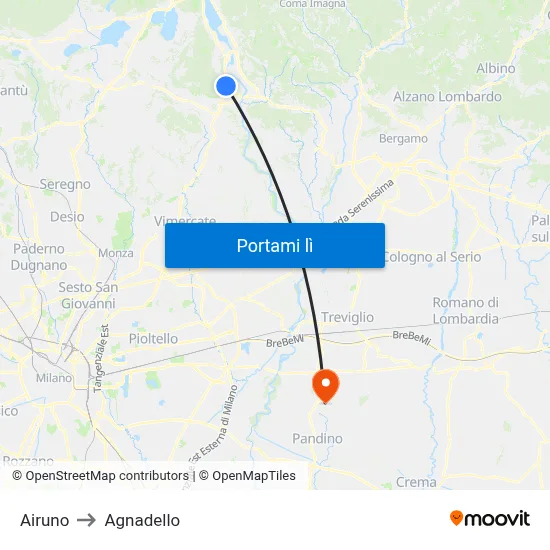 Airuno to Agnadello map