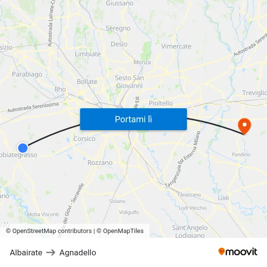 Albairate to Agnadello map