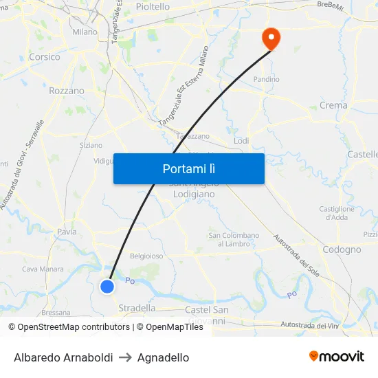 Albaredo Arnaboldi to Agnadello map
