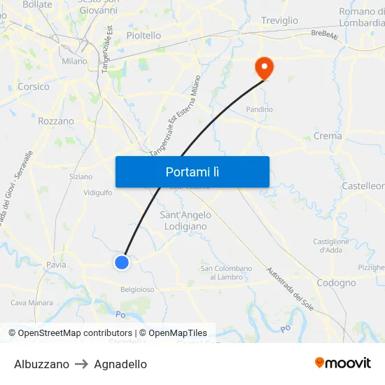 Albuzzano to Agnadello map