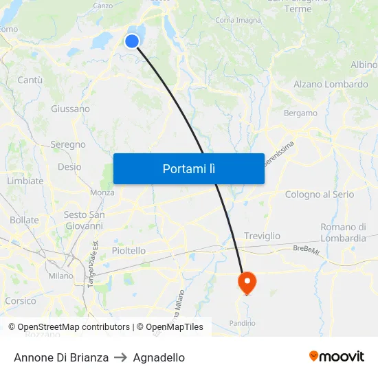 Annone Di Brianza to Agnadello map